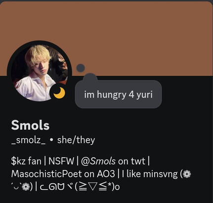 My discord! (。•̀ᴗ-)✧ I don't know if I need to link it or smth but if so, dm me on twt pls! (ᗒᗩᗕ)